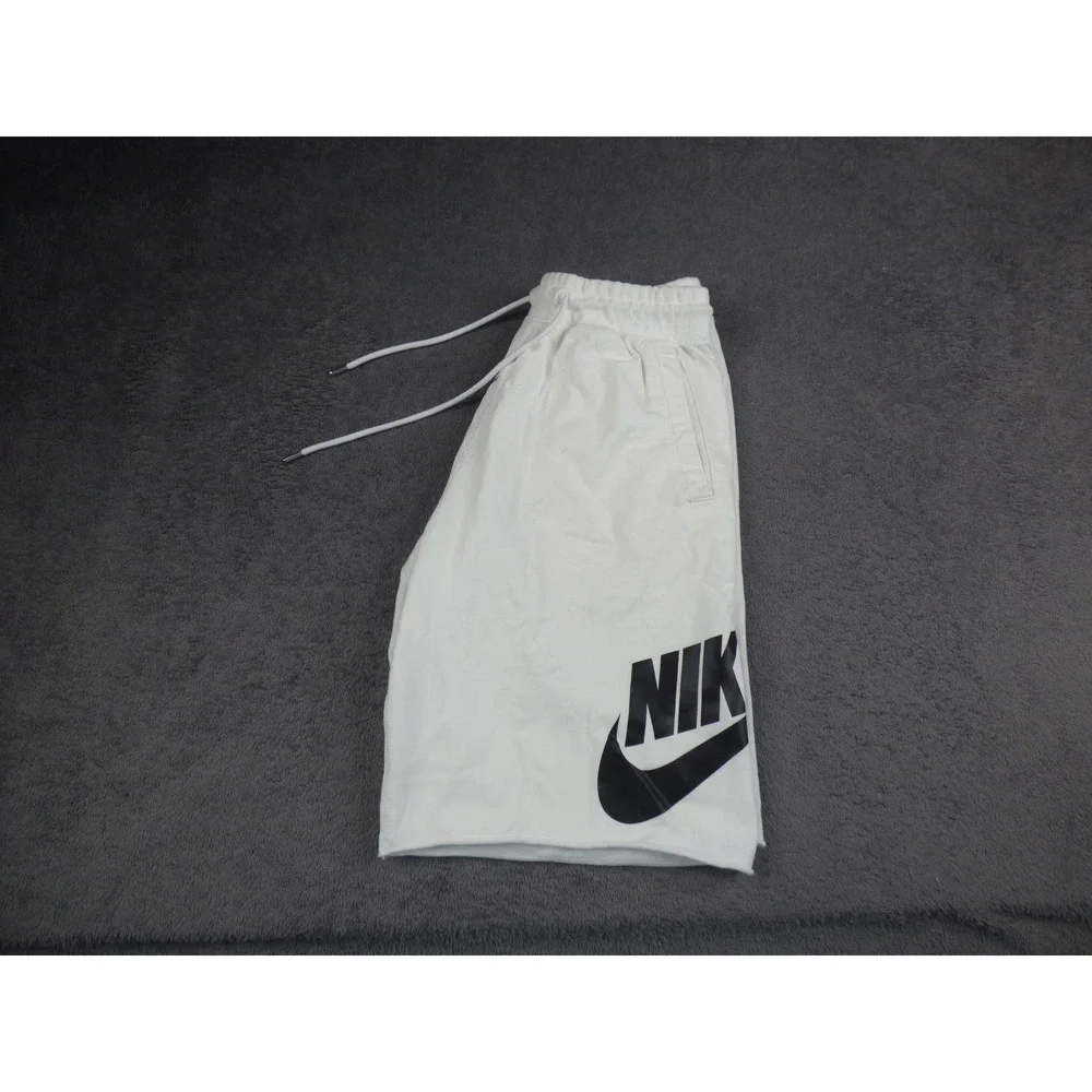 Nike Mens Sportswear French Terry Alumni Shorts White Black Logo AR2375-100 M